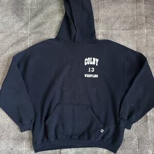 Men's Vintage Y2K Russell Athletic Wrestling Navy Blue Hoodie Sweatshirt Sz 2XL